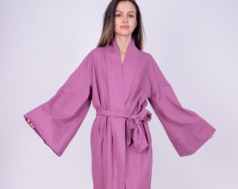 Kimono Robe/Linen Kimono Jacket/Linen Coat/Linen Kimono Dress/Kimono Coat/Linen Wrap Dress/Linen Tie Dress/Purple Linen Dress/Eco Coat/AE193
