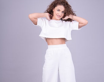 Wide Leg Cotton Pants/High Waisted Pants/Wide Leg Pants/Palazzo Pants/Flowy Pants/Pants With Elastic Waist/Modern Street Pants/AE151