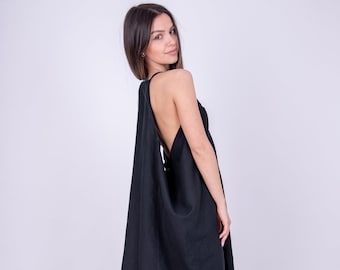 Linen Maxi Kaftan Dress - Sleeveless Asymmetric Back/AE200