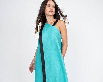 Linen Apron Dress/Linen Lounge Dress/Linen Sleeveless Dress/Flax Dress/Linen Pinafore Dress/Linen Boho Dress/Linen Summer Dress/AE339