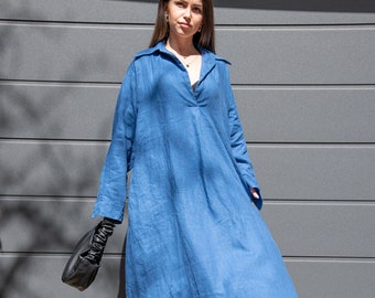 Linen Shirt Dress/Linen Caftan/Flax Dress/Kaftan Maxi Dress/Flax Clothing/Loose Linen Dress/Linen Maxi Dress/Summer Kaftan Dress/AE310