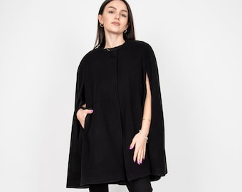 Black Wool Cape Coat/Winter Cape Coat/Fashion Jacket/Cape Coat/Windproof Jacket/Warm Coat/Black Wool Coat/Vintage Coat/Slow Fashion/AE361