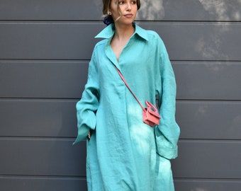 Flax Dress/Linen Shirt Dress/Linen Caftan/Kaftan Maxi Dress/Flax Clothing/Loose Linen Dress/Linen Maxi Dress/Summer Kaftan Dress/AE232