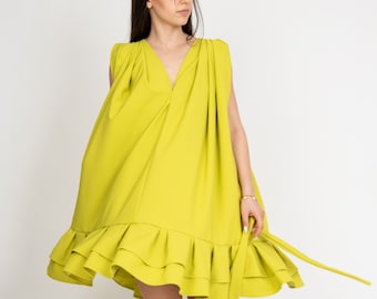 Flowing Evening Dress/Summer Ruffled Dress/Boho Dress/Yellow Prom Dress/Flowy Midi Dress/Designer Dress/Cocktail Dress/Summer Dress/AE384