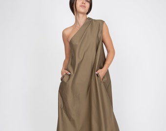 One Shoulder Dress/Asymmetrical Long Dress/Kaftan Maxi Dress/Handcrafted Dress/Cute Maxi Dress/Cotton Maxi Dress/White Kaftan Dress/AE330