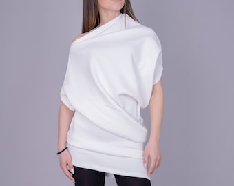 Asymmetrical White Tunic/Oversized Tunic/Loose Blouse/Handmade Sweater Dress/Cotton Tunic/Loose Tunic/White Dress/Cotton Dress/AE203