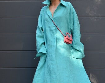 Flax Dress/Linen Shirt Dress/Linen Caftan/Kaftan Maxi Dress/Flax Clothing/Loose Linen Dress/Linen Maxi Dress/Summer Kaftan Dress/AE135