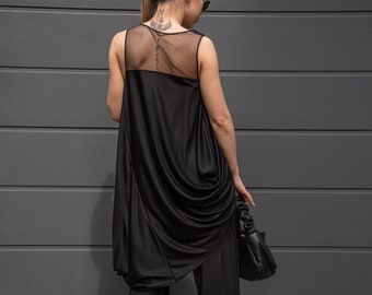 Elegant Blouse/Asymmetrical Blouse/Handmade Blouse/Romantic Blouse/Perfect Blouse/Draped Top/Asymmetrical Top/Black Cotton Tunic/AE225