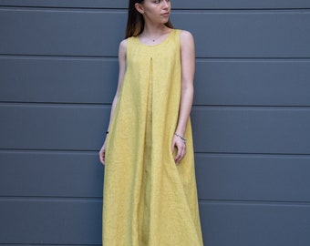 Linen Caftan/Flax Dress/Kaftan Maxi Dress/Mustard Dress/Loose Linen Dress/Beach Kaftan/Formal Dress/Maxi Linen Dress/Summer Linen Robe/AE236