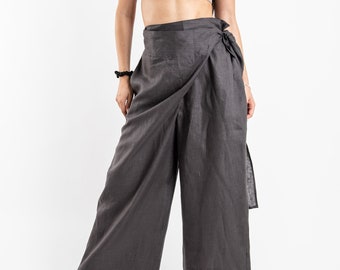 Linen Palazzo Pants: Ankle Length Wide Leg Trousers