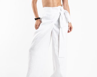 Wrap Linen Pants/Floor Length Pants/Linen Trousers/Linen Elegant Pants/Flowy Pants/Linen White Pants/Linen Harem Pants/Wide Pants/AE408