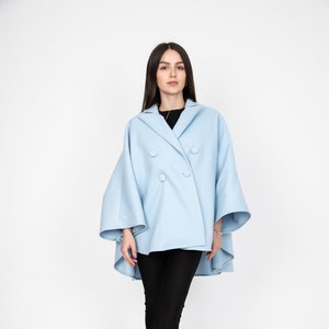 Blue Wool Coat/Fashion Jacket/Cape Coat/Windproof Jacket/Warm Coat/Plus Coat/Wool Cape Coat/Winter Cape Coat/Vintage Coat/Slow Fashion/AE362 image 1