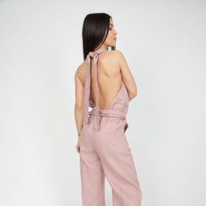 Linen Wrap Jumpsuit/Open Back Linen Jumpsuit/Wrap Bridesmaid Romper/Linen Romper/Sexy Jumpsuit/Linen Overalls/Linen Jumpsuit Women/AE284