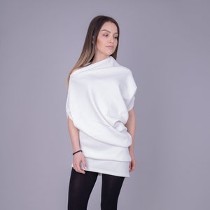 Loose Tunic/Handmade Sweater Dress/Cotton Tunic/Asymmetrical White Tunic/Oversized Tunic/Loose White Tunic/Ribbed Dress/Cotton Dress/AE211