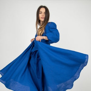 Flax Dress/Linen Wrap Dress/Linen Caftan/Linen Wedding Dress/Flax Clothing/Blue Maxi Dress/Linen Maxi Dress/Summer Kaftan Dress/AE272