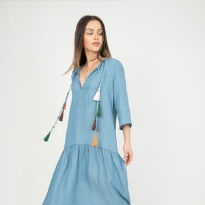 Cotton Kaftan/Dress With Pompons/Boho Dress/Bohemian Maxi Dress/Eco Dress/Bohemian Dress/Boho Bridesmaid Dress/Cotton Summer Dress/AE279