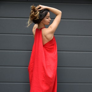 Linen Maxi Dress/Kaftan Maxi Dress/Flax Dress/Loose Linen Dress/Full Length Dress/Linen Caftan/Beach Kaftan/Linen Robe/Open Back Dress/AE231