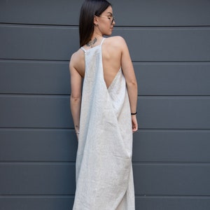 Kaftan Maxi Dress/Linen Caftan/Linen Maxi Dress/Flax Dress/Loose Linen Dress/Full Length Dress/Beach Kaftan/Linen Robe/Open Back Dress/AE235