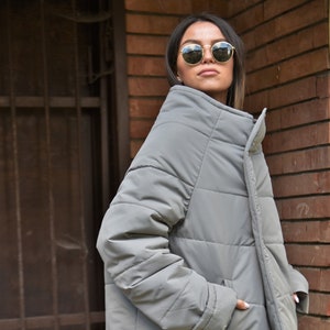 Quilted Jacket/Gray Puffer/Extravagant Jacket/Handmade Buttoned Jacket/Warm Oversized Puffer/Fashion Jacket/Windproof Jacket/Warm Coat/AE207