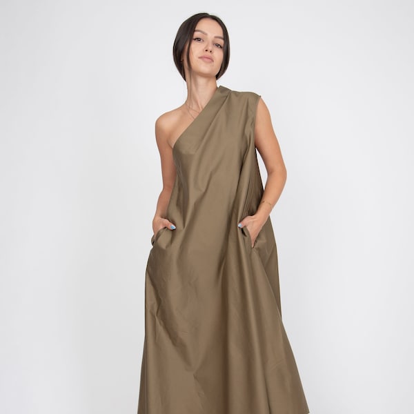 One Shoulder Dress/Asymmetrical Long Dress/Kaftan Maxi Dress/Handcrafted Dress/Cute Maxi Dress/Cotton Maxi Dress/White Kaftan Dress/AE330
