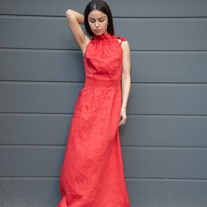 Flax Dress/Linen Maxi Dress/Linen Caftan/Red Dress/Linen Caftan Dress/Fitted Linen Dress/Full Length Dress/Beach Kaftan/Linen Robe/AE237