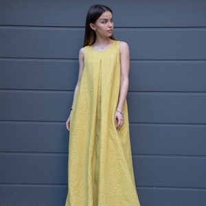 Linen Caftan/Flax Dress/Kaftan Maxi Dress/Mustard Dress/Loose Linen Dress/Beach Kaftan/Formal Dress/Maxi Linen Dress/Summer Linen Robe/AE236