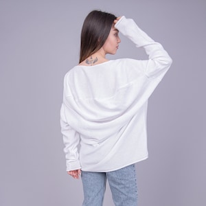 Loose Knit/Knit Sweater/Elegant Loose Blouse/Handknitted Pattern Top/White Cotton Blouse/Knitted Cardigan/Summer Shrug/Elegant Blouse/AE218