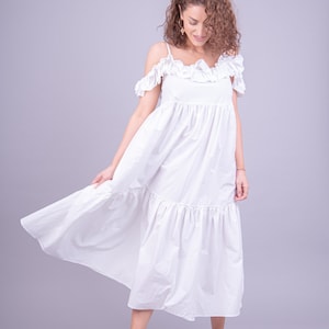 Long Dress/Maxi Off-Shoulders Dress/Tiered Maxi Dress/Feminine Dress/Off Shoulder Maxi Dress/Ruffled White Long Dress/Cotton Dress/AE153