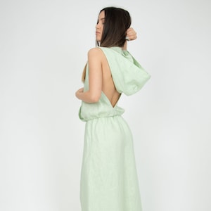 Hooded Dress/Linen Summer Dress/Linen Pinafore/Hooded Linen Dress/Eco Dress/Open Back Linen Dress/Kaftan Maxi Dress/Linen Caftan/AE293