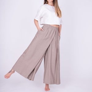 Wide Leg Linen Pants/Linen Palazzo Pants/Handmade Linen Skirt Pants/Cropped Pants/Linen Culottes Pants/Wide Leg Trousers/Linen Clothes/AE194 image 1