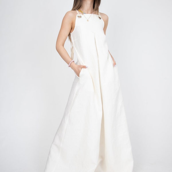 Linen Summer Dress/Kaftan Maxi Dress/Linen Sleeveless Dress/Flax Dress/Linen Wedding Dress/Linen Gown/Linen Maxi Dress/Flowing Dress/AE312