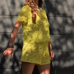 Handmade Women&#39;s Pants/Formal Shorts/Lace Pants/Yellow Pants/Summer Lace Pants/Lace Shorts/Lace Mini Shorts/High or Low Waist Shorts/AE142