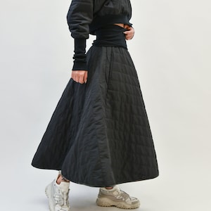Black Quilted Maxi Skirt/Everyday Maxi Skirt/Long Black Skirt/Black Handmade Skirt/Long Wide Skirt/A-Line Maxi Skirt/Soft Maxi Skirt/AE130