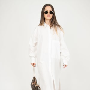 Cotton Shirt Dress/Casual Dress Shirt/Maxi Shirt Dress/Loose Shirt Dress/Oversized White Shirt/Summer Shirt Dress/Oversized Shirt/AE274