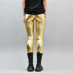 Gold Stretch Pants/Metallic Gold Leggings/Disco Leggings/Handmade Leggings/Gold Skinny Pants/Extravagant Gold Pants/Sparkly Leggings/AE140