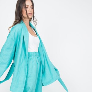 Wide Leg Linen Trousers, Elastic Waist Flowy Pants AE327