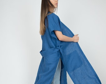 Linen Vest Women/Linen Long Vest/Linen Kimono Vest/Linen Vest With Pockets/Handmade Linen Vest/Linen Vest/Long Loose Vest/Boho Vest/AE299