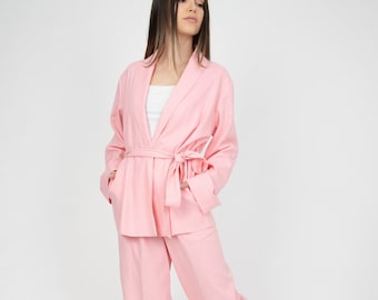 Linen Two Piece Set/Kimono Suit/Linen suit/Linen Blouse with Pants/Women's Suit/Linen Summer Set/Linen Suit Women/Flax Clothing/AE287