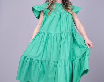 Cute Maxi Dress/Cotton Maxi Dress/Ruffled Detailing Dress/Flared Maxi Dress/Poplin Dress/Flowy Long Dress/Cotton Midi Dress/AE212