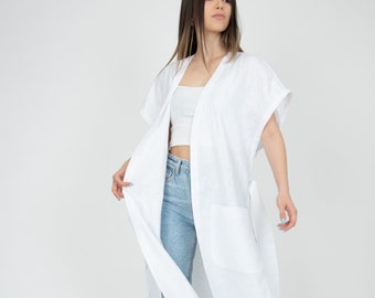 Linen Vest Women/Linen Long Vest/Handmade Linen Vest/Linen Vest With Pockets/Linen Vest/Linen Kimono Vest/Long Loose Vest/Boho Vest/AE285