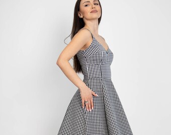 Kariertes Baumwollkleid: Vintage-inspiriertes Vichykaro mit Taschen