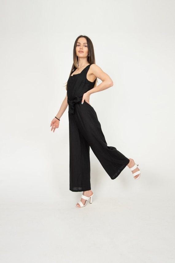 Black Linen Romper Linen Overalls Women Open Back Jumpsuit Linen Romper Linen Overalls Eco Romper Loose Jumpsuit Linen Jumpsuit Women AE276 Etsy