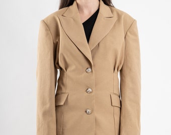 Beige Cotton Boyfriend Blazer - Modern Handmade Jacket AE385