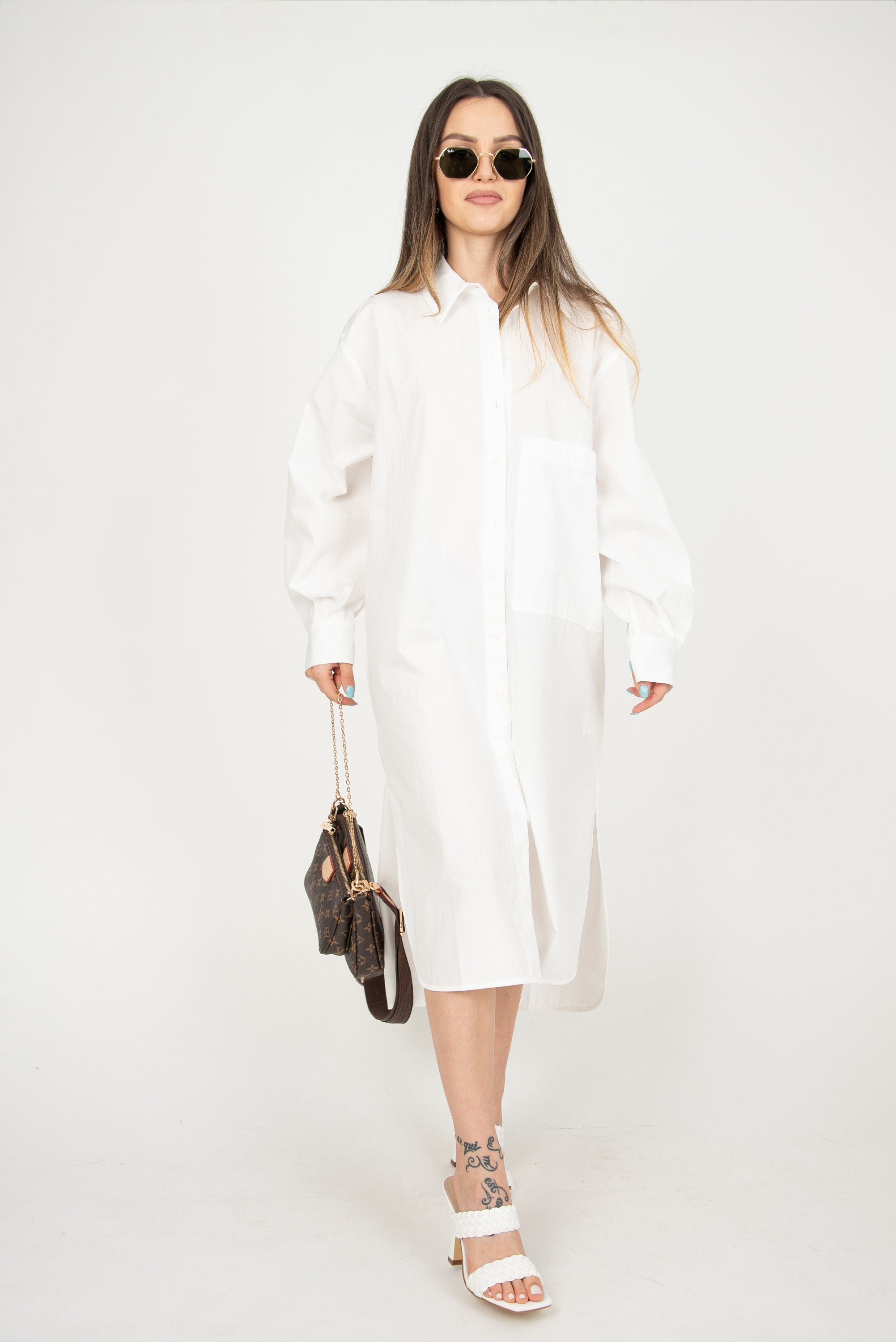 Cotton Maxi Shirt Dress Oversized White Casual Summer Dress