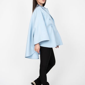 Blue Wool Coat/Fashion Jacket/Cape Coat/Windproof Jacket/Warm Coat/Plus Coat/Wool Cape Coat/Winter Cape Coat/Vintage Coat/Slow Fashion/AE362 image 4