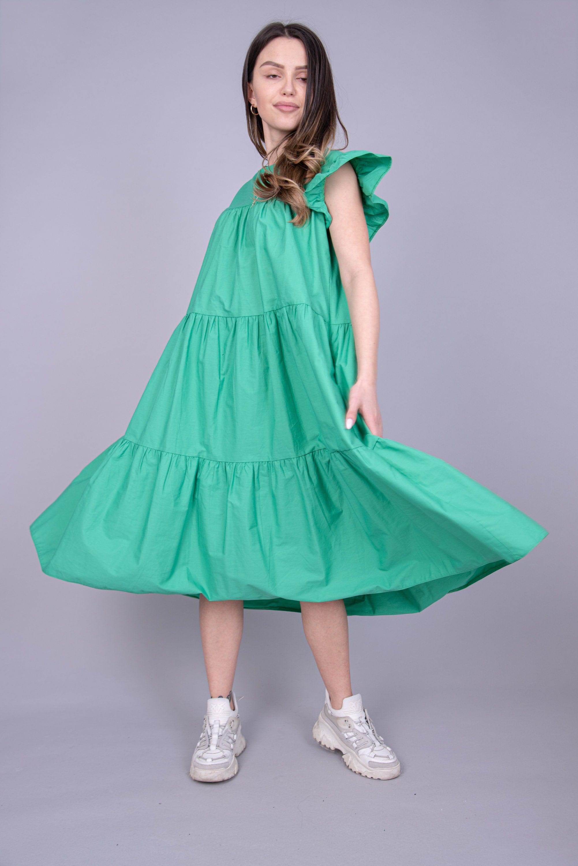 Flowy Long Dress/Flared Maxi Dress/Cute Dress/Cotton Dress/Ruffled Detailing Dress/Poplin Dress/Maxi Midi Dress/Ae238