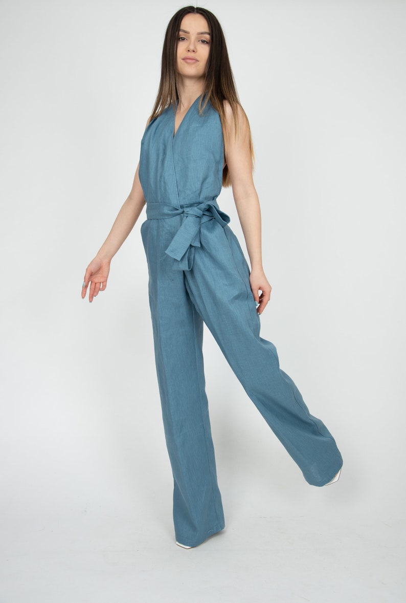 Bridesmaid Jumpsuit/Linen Jumpsuit/Linen Wrap Jumpsuit/Bridal Jumpsuit/Eco Linen/Casual Romper/Wrap Bridesmaid Romper/Linen Romper/AE300 image 2