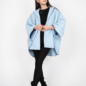 Blue Wool Coat/Fashion Jacket/Cape Coat/Windproof Jacket/Warm Coat/Plus Coat/Wool Cape Coat/Winter Cape Coat/Vintage Coat/Slow Fashion/AE362 image 5