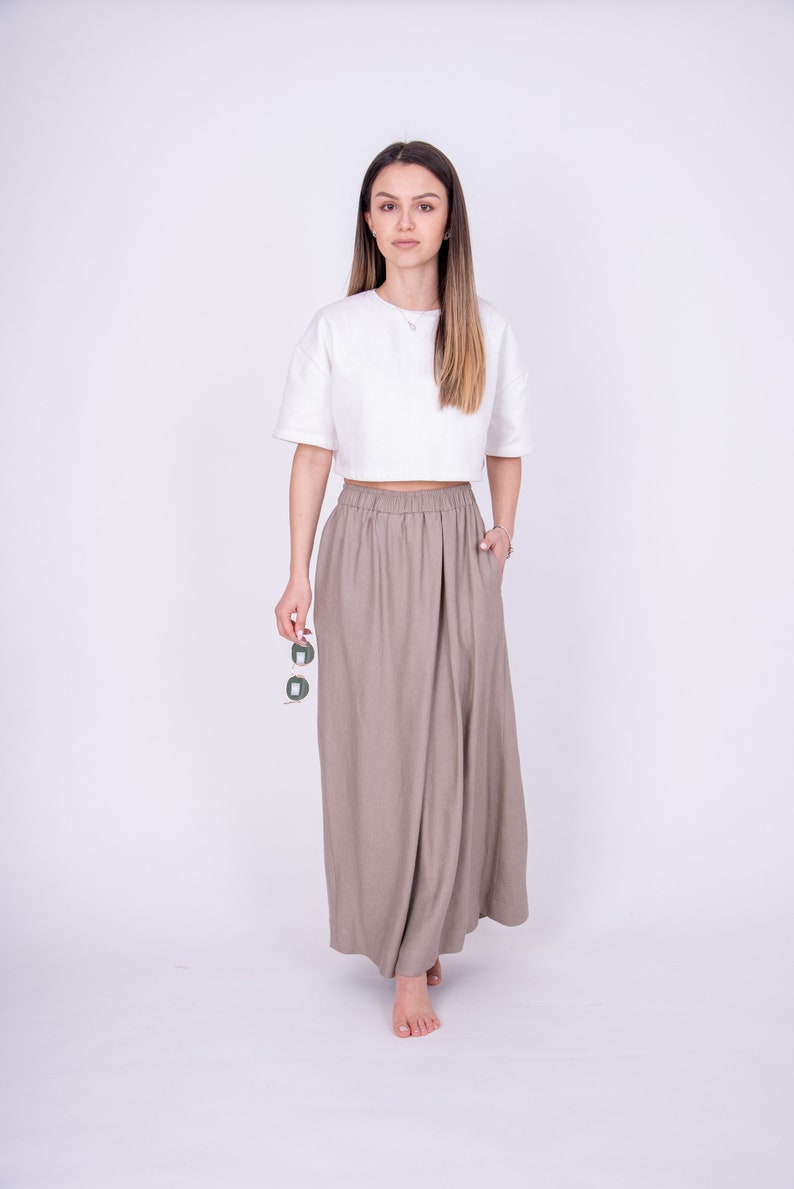 Wide Leg Linen Pants/Linen Palazzo Pants/Handmade Linen Skirt Pants/Cropped Pants/Linen Culottes Pants/Wide Leg Trousers/Linen Clothes/AE194 image 2