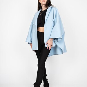 Blue Wool Coat/Fashion Jacket/Cape Coat/Windproof Jacket/Warm Coat/Plus Coat/Wool Cape Coat/Winter Cape Coat/Vintage Coat/Slow Fashion/AE362 image 7